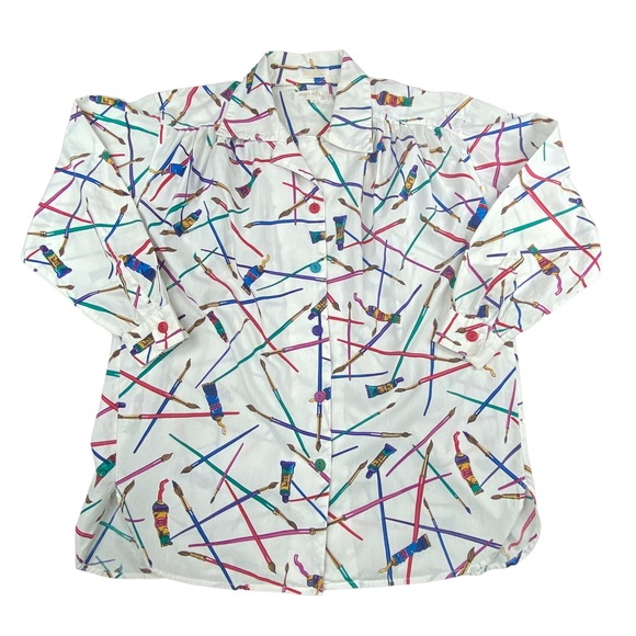 Vintage John Henry Artist Paint Print Button Down Shirt - Picture 16 of 16